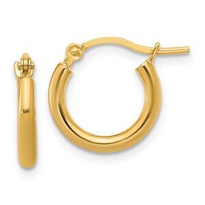 2mm Round Hoop Earrings in 14k Yellow Gold, 12mm (7/16 Inch)